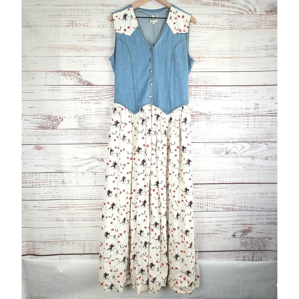 Vintage Desert West Dress By Sherry Holt Womens L Western Bohemian Cottagecore